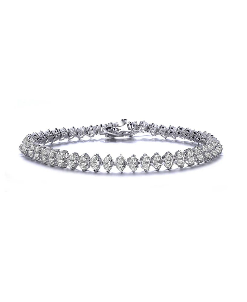 Sterling Silver Heart Shaped Clear Cubic Zirconia Tennis Bracelet