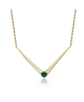 14k Yellow Gold Plated with Green Cubic Zirconia Solitaire Chevron Layering Necklace Sterling Silver