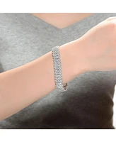 Sterling Silver with Rhodium Plated Clear Round Cubic Zirconia Five Row Bracelet