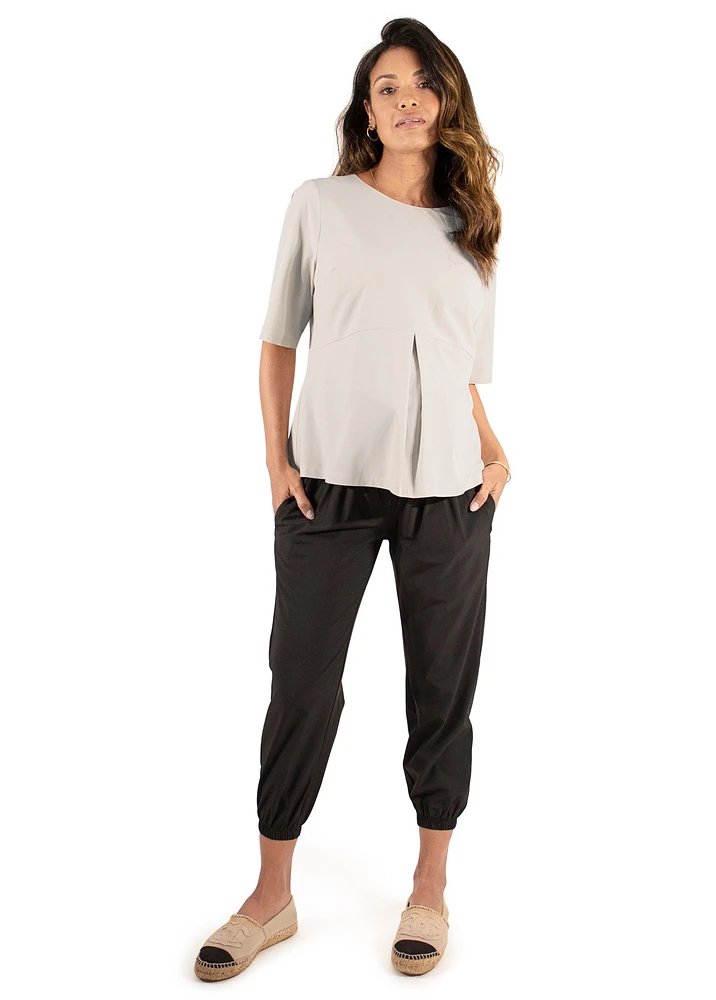 Women's Maternity Short Sleeve Stretch Woven Top