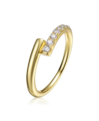 14k Yellow Gold Plated with Cubic Zirconia Bypass Stacking Ring Sterling Silver