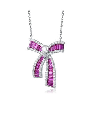 Gv Sterling Silver with Rhodium Plated and Cubic Zirconia Bowtie Necklace