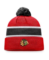 Men's Fanatics Red, Black Chicago Blackhawks Breakaway Cuffed Knit Hat with Pom