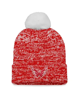 Women's Fanatics Red Washington Capitals Glimmer Cuffed Knit Hat with Pom