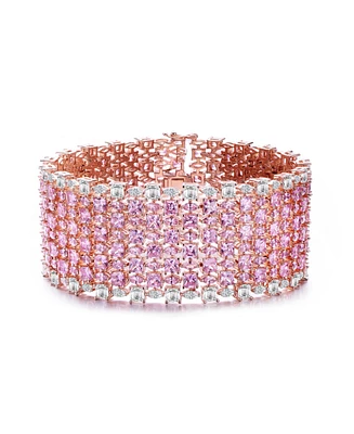 Sterling Silver 18K Rose Plated Pink Cubic Zirconia 8-Row Tennis Bracelet
