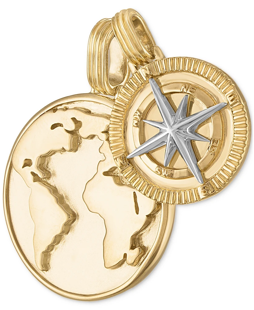 Esquire Men's Jewelry 2-Pc. Set Globe & Compass Amulet Pendants in 14k Gold-Plated Sterling Silver, Created for Macy's