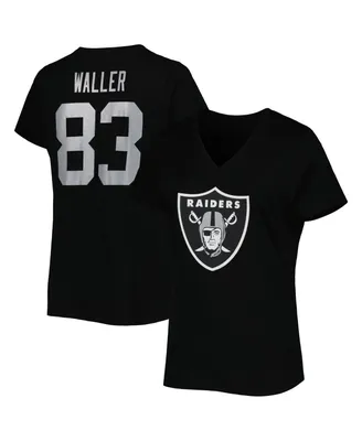Women's Fanatics Darren Waller Black Las Vegas Raiders Plus Size Player Name and Number V-Neck T-shirt