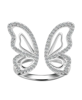 Unwritten Crystal Open Butterfly Ring Silver Plate or Gold Flash