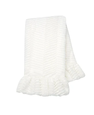Lambs & Ivy Signature White Ruffled Lux Minky/Jersey Chevron Baby Blanket