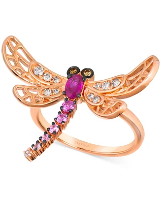 Le Vian Multi-Gemstone (3/8 ct. t.w.) & Diamond (1/6 ct. t.w.) Dragonfly Ring in 14k Rose Gold