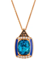 Le Vian Deep Sea Blue Topaz (2-1/2 ct. t.w.), Nude Diamonds (1/6 ct. t.w.) & Chocolate Diamonds (1/20 ct. t.w.) Adjustable Pendant Necklace in 14k Ros