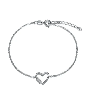 White Gold Plated Cubic Zirconia Heart Adjustable Bracelet