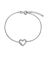 White Gold Plated Cubic Zirconia Heart Adjustable Bracelet