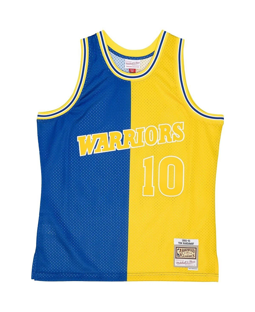 Men's Mitchell & Ness Tim Hardaway Royal, Gold Golden State Warriors Hardwood Classics 1990-91 Split Swingman Jersey