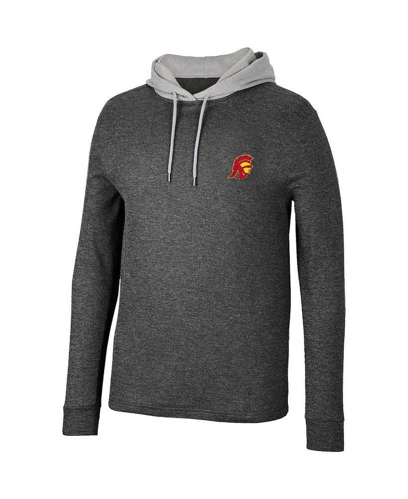 Men's Colosseum Black Usc Trojans Ballot Waffle-Knit Thermal Long Sleeve Hoodie T-shirt