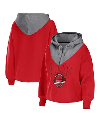 Women's Wear by Erin Andrews Red Chicago Bulls Pieced Quarter-Zip Hoodie Jacket