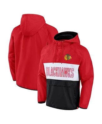 Men's Fanatics Red, Black Chicago Blackhawks Backhand Shooter Defender Anorak Raglan Hoodie Quarter-Zip Jacket