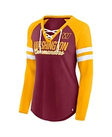 Women's Fanatics Burgundy, Gold Washington Commanders True to Form Raglan Lace-Up V-Neck Long Sleeve T-shirt