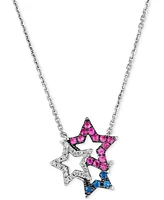 Le Vian Multi-Gemstone (1/4 ct. t.w.) & Vanilla Diamond (1/10 ct. t.w.) Triple Star 18" Pendant Necklace in 14k White Gold