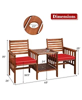 Patio Loveseat Conversation Set Acacia Wood Chair Coffee Table