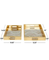 Rosemary Lane Plastic Mirrored Geometric Tray, Set of 2, 16", 14" W