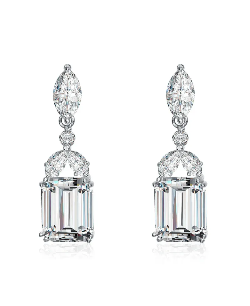 Sterling Silver White Gold Plated Cubic Zirconia Lantern Earrings