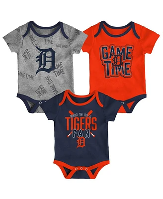 Newborn and Infant Boys and Girls Detroit Tigers Navy, Orange, Heathered Gray Game Time Three-Piece Bodysuit Set