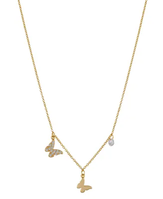 Unwritten 14K Gold Flash-Plated Cubic Zirconia Double Butterfly Necklace with Extender