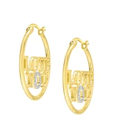 Macy's 14k Gold Plated Brass Diamond Accent Love You Circle Hoop Earrings
