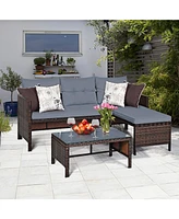 3PCS Patio Wicker Rattan Sofa Set Outdoor Sectional Conversation