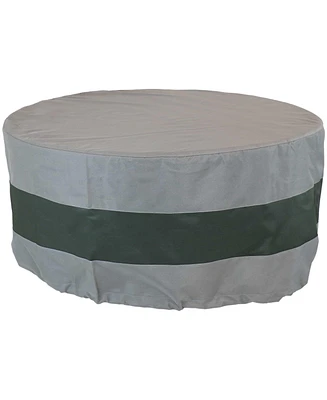 2-Tone Round Outdoor Fire Pit Cover - Heavy-Duty 300D Polyester with Drawstring - Gray/Green - 60-Inch x 24-Inch