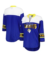 Women's G-iii 4Her by Carl Banks Royal, White Los Angeles Rams Double Team 3/4-Sleeve Lace-Up T-shirt