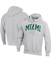 Men's Champion Heathered Gray Miami Hurricanes Big and Tall Reverse Weave Fleece Pullover Hoodie Sweatshirt