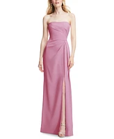 After Six Plus Strapless Pleated Faux Wrap Trumpet Gown with Front Slit