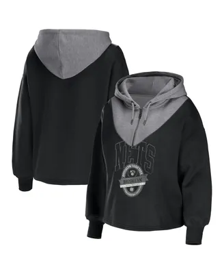 Women's Wear by Erin Andrews Black Brooklyn Nets Pieced Quarter-Zip Hoodie Jacket