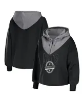 Women's Wear by Erin Andrews Black Brooklyn Nets Pieced Quarter-Zip Hoodie Jacket