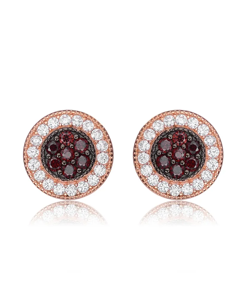 Genevive Sterling Silver 18K Rose Gold Plated Cubic Zirconia Paved Roaring Studs Earring