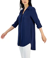 I.n.c. International Concepts Women's Roll-Tab Button-Down Long Blouse, Created for Macy's