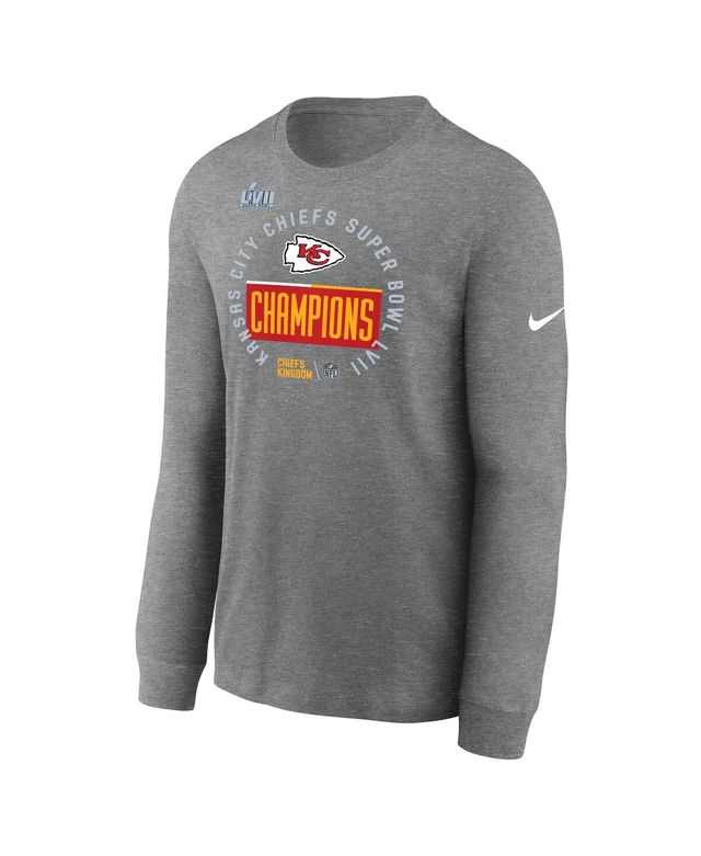 Men's Nike Heather Gray Kansas City Chiefs Super Bowl Lvii Champions Locker Room Trophy Collection Long Sleeve T-shirt