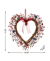 Glitzhome 17" H Patriotic, Americana Berry Heart Wreath