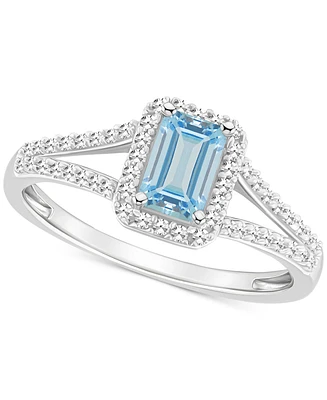Aquamarine (1/2 ct. t.w.) & Diamond (1/4 Split Shank Ring Sterling Silver (Also Opal)