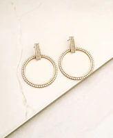 Ettika 18k Gold-Plated Pave & Imitation Pearl Front-Facing Hoop Earrings
