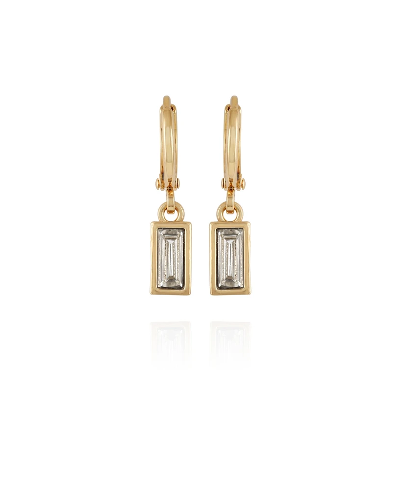 Vince Camuto Gold-Tone Rectangular Glass Stone Dangle Huggie Hoop Earrings