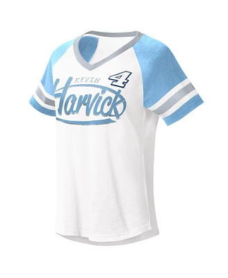 Women's G-iii 4Her by Carl Banks White, Light Blue Kevin Harvick Circus Catch V-Neck T-shirt