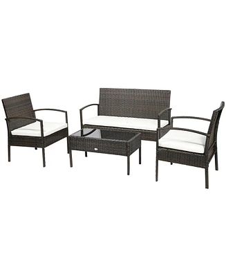 Outsunny Patio Furniture Set, 4pc w/ Loveseat, Chairs, Table
