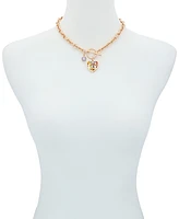 Guess Gold-Tone Rainbow Pave Logo Heart 17" Pendant Necklace