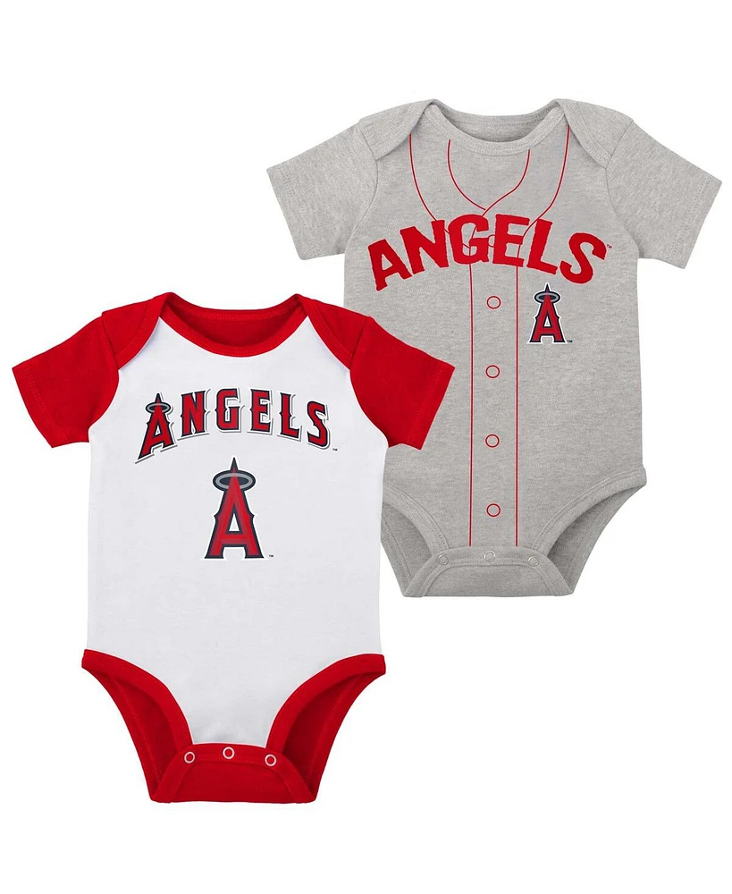 Infant Boys and Girls White Heather Gray Los Angeles Angels Two-Pack Little Slugger Bodysuit Set
