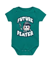 Newborn and Infant Boys Girls Teal, Navy, White Seattle Mariners Minor League Player Three-Pack Bodysuit Set