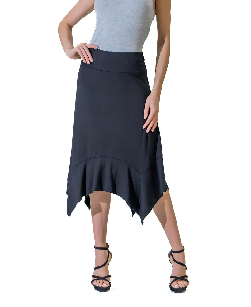 24seven Comfort Apparel Solid Color Knee Length Elastic Waist Handkerchief Skirt