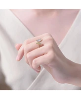 Ra 14K Gold Plated Green Cubic Zirconia Changeable Butterfly Ring